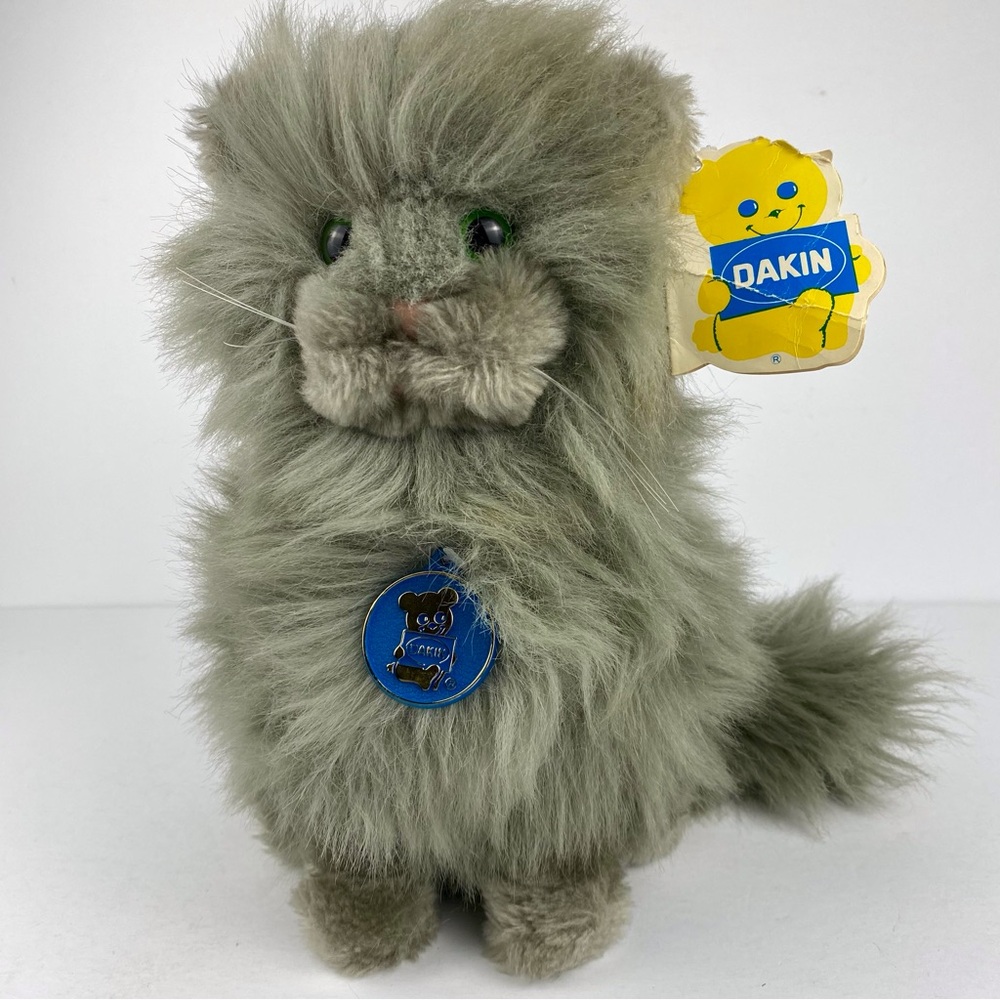Dakin Vintage Gray Cat Plush Nature Babies “Prince Persian” Paper Tag 1980s